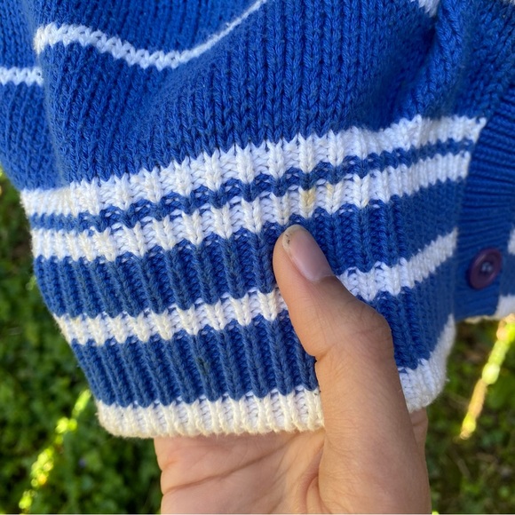 Vintage The Villager blue white knit cardigan sweater vest stripe M as is - Picture 7 of 16